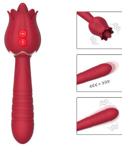 Dương vật giả 2 đầu rung thụt kèm lưỡi liếm hình bông hoa hồng chày rung massage